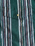 Vintage 90s Wrangler Green Aztec Stripe Short Sleeve Western Pearlsnap Shirt - Medium