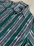 Vintage 90s Wrangler Green Aztec Stripe Short Sleeve Western Pearlsnap Shirt - Medium