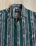 Vintage 90s Wrangler Green Aztec Stripe Short Sleeve Western Pearlsnap Shirt - Medium