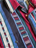 Vintage 90s Wrangler Maroon / Black Aztec Stripe Short Sleeve Western Pearlsnap Shirt - Medium