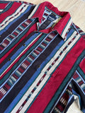 Vintage 90s Wrangler Maroon / Black Aztec Stripe Short Sleeve Western Pearlsnap Shirt - Medium