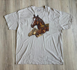 Classic Western Beige Three Horse T-Shirt - Large