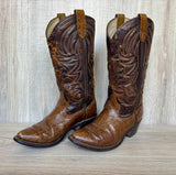 Size 8.5 EE Vintage 80s Westex Faux Ostrich Brown Cowboy Boots