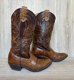 Size 8.5 EE Vintage 80s Westex Faux Ostrich Brown Cowboy Boots